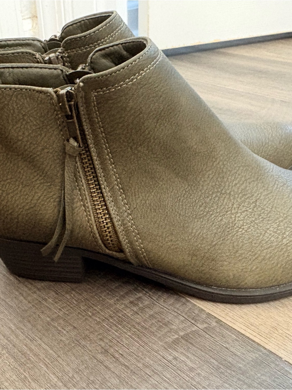 Women’s Olive Ankle Booties with Side Zip - Picture 2 of 10